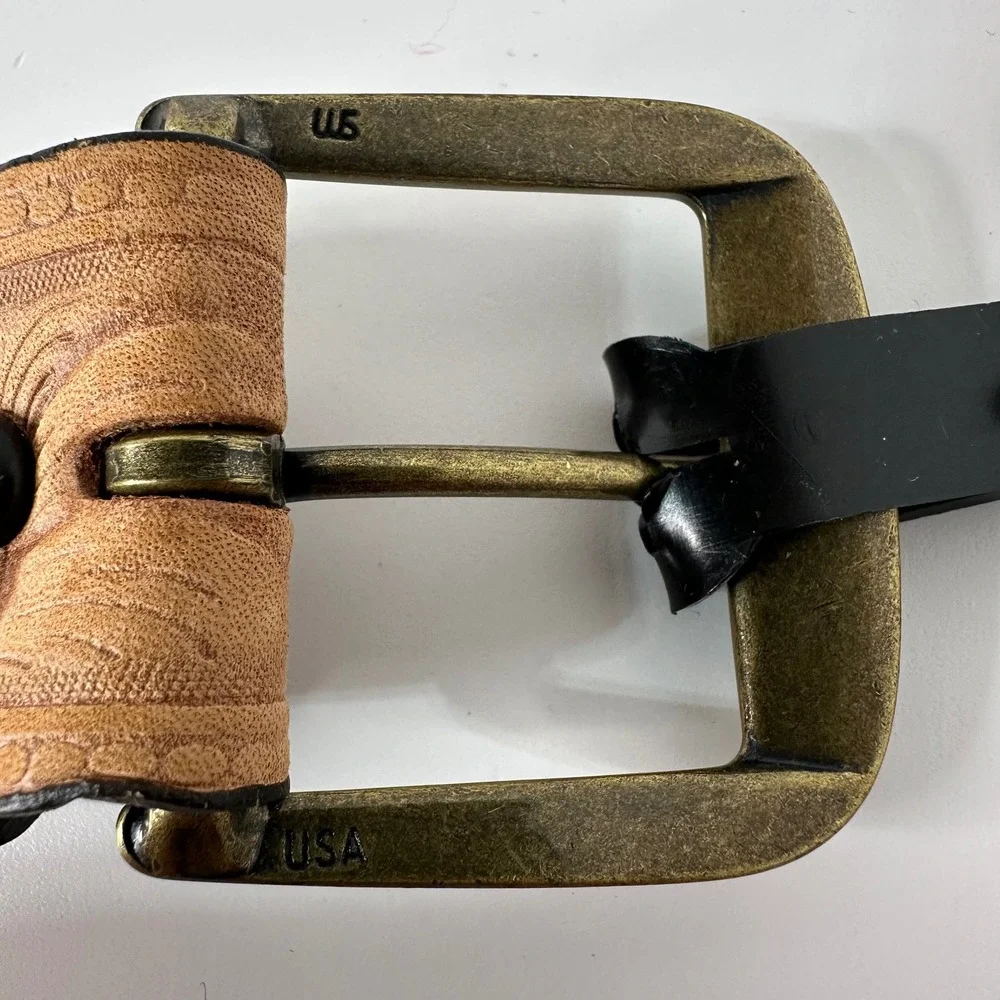 Canterbury Tooled Leather Belt Tan Floral Full Grain Cowhide USA Made Mens 36